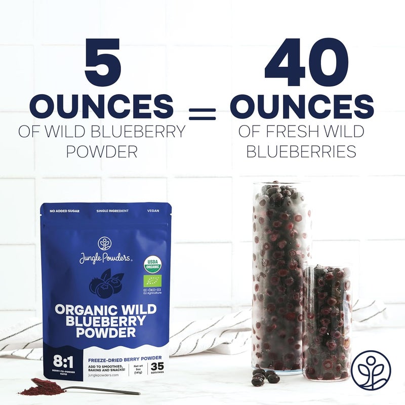 Jungle Powders Organic Wild Blueberry Powder - 5 Ounce Bag, USDA Certified, Antioxidant-Rich Freeze-Dried Blueberry Extract for Smoothies and Baking - Image 5