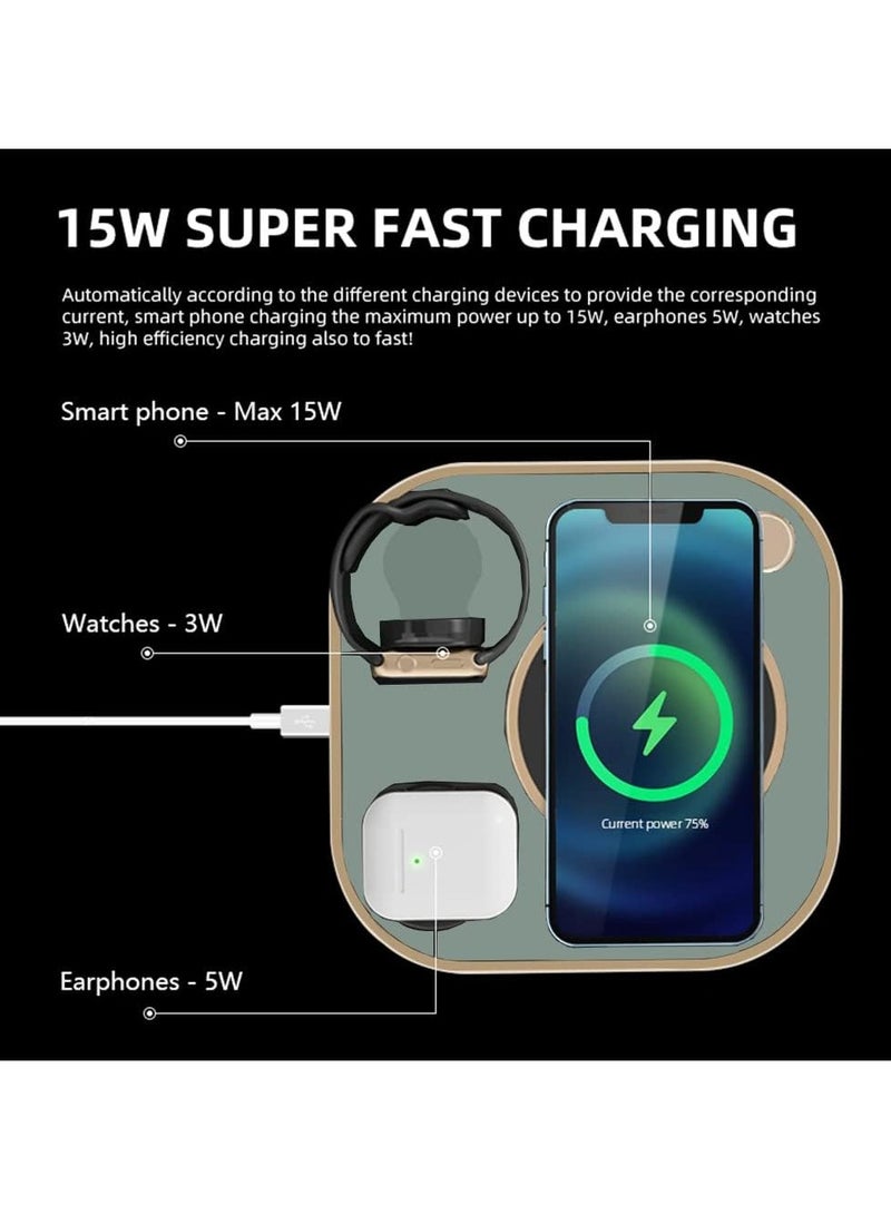 Wireless Charger 4 in 1 Fast Wireless Charging Station with Desk Lamp 15W Charging Stand Compatible with All iPhone 8/9/11/12/13/14/pro/max Series Huawei/Samsung/Apple Watch Earphone - Image 4