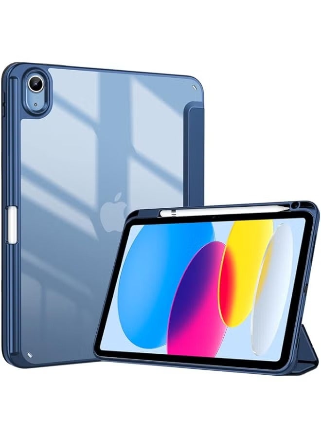 PROMASS for iPad 10th Gen Case with Pencil Holder 2022 iPad 10.9 Inch Case, Clear Transparent Back Shell Trifold Protective Cases Shockproof Cover for 2022 iPad 10th Gen A2696 A2757 A2777 -Navy - Image 1
