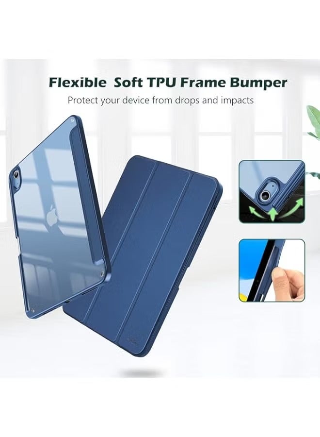 PROMASS for iPad 10th Gen Case with Pencil Holder 2022 iPad 10.9 Inch Case, Clear Transparent Back Shell Trifold Protective Cases Shockproof Cover for 2022 iPad 10th Gen A2696 A2757 A2777 -Navy - Image 3