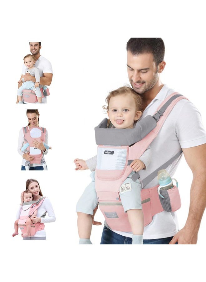 Ocanoiy Baby Carrier Newborn to Toddler Baby Wrap Carrier with Hip Seat Lumbar Support Adjustable One Size Fits All Toddler Infant Baby Holder Carrier 360 All Seasons (Pink) - Image 1