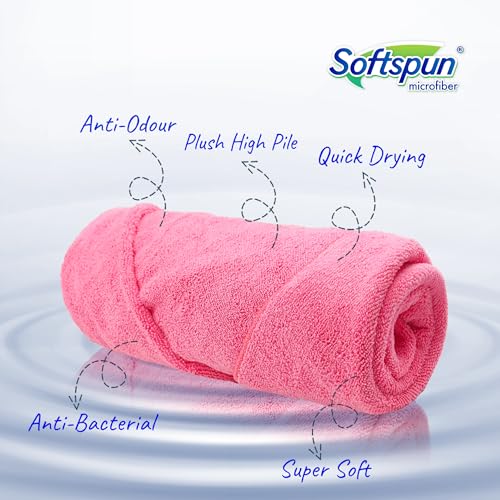 SOFTSPUN Microfiber Bath & Hair, Care Towel Set of 1 Piece, 70x140 Cms (Pink). Super Soft & Comfortable, Quick Drying, Ultra Absorbent in Large Size. - Image 2