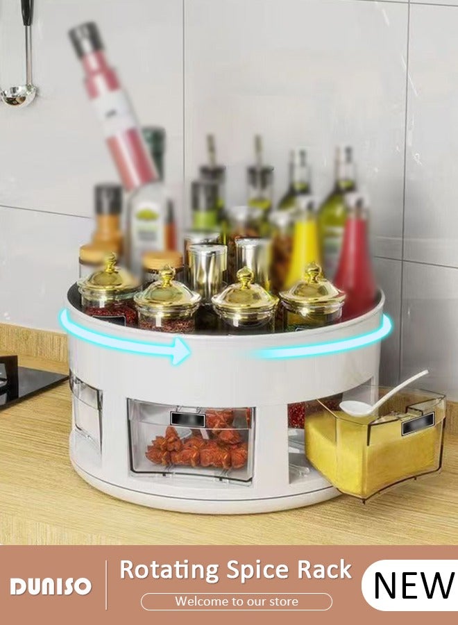 DUNISO رف توابل دوار، منظم دوار، رف تخزين عمودي متعدد الطبقات، صينية تخزين متعددة الوظائف للخزائن، المخزن، المطبخ، سطح المكتب، الثلاجة، الخزانة، الحمام - Image 1