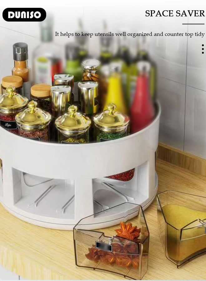 DUNISO رف توابل دوار، منظم دوار، رف تخزين عمودي متعدد الطبقات، صينية تخزين متعددة الوظائف للخزائن، المخزن، المطبخ، سطح المكتب، الثلاجة، الخزانة، الحمام - Image 3