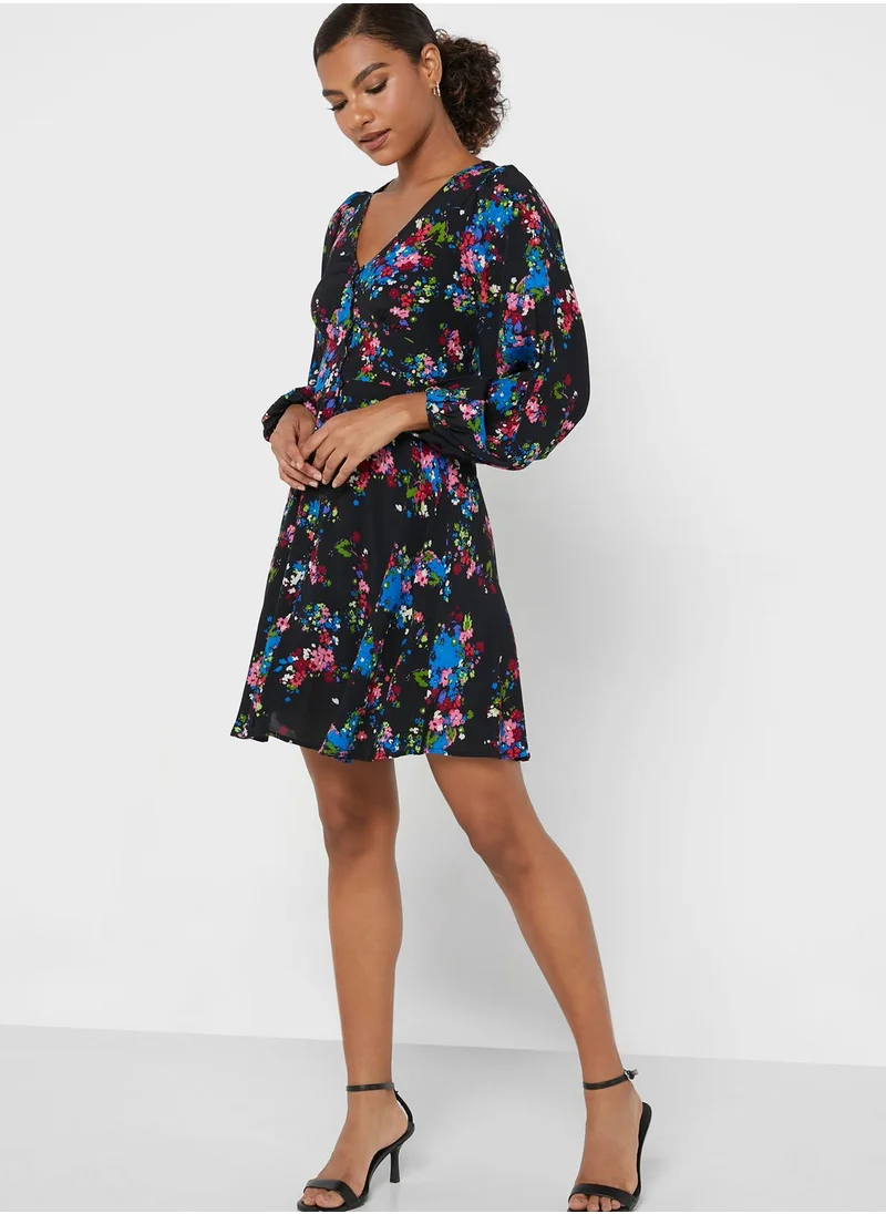 Oasis Floral Print Button Detail Dress