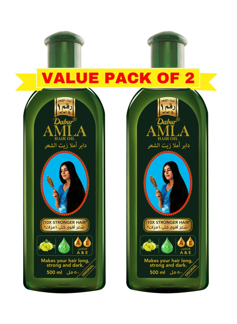 Dabur Amla Hair Oil (2 x 500ml Value Pack)| Enriched with Amla, Natural Oils & Vitamin C For Long, Strong, Dark & Beautiful Hair - Image 1