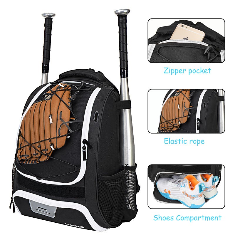 LARIPOP Youth Baseball Bat Backpack with Fence Hook, Separate Shoe Compartment, Waterproof Storage Bag for Bats, Helmet, Gloves, Cleats, Ideal for Baseball, Softball & T-Ball Players - Image 5