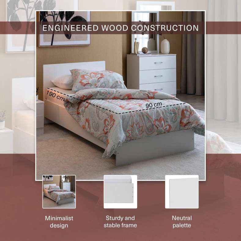 Pan Home ARLIN SINGLE BED 90X190 CM - WHITE - 012GVS0800015 - Image 5