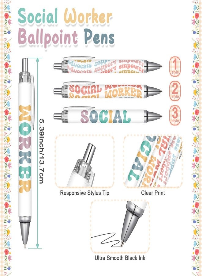 Sinload 12 Pcs Social Worker Ballpoint Pens Black Ink Smooth Writing Appreciation Gifts for Women Men Employee Coworker Staff Work Month Home School Office Supplies - Image 2