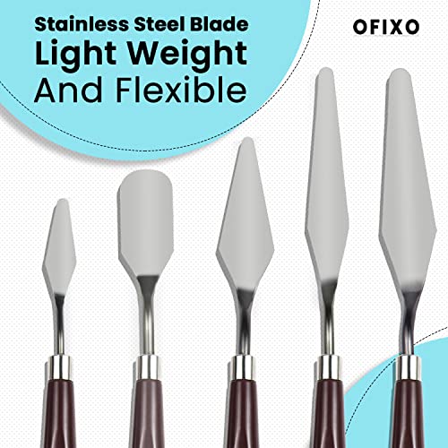 OFIXO 5 Piece Palette Knife Painting Stainless Steel Scraper Spatula Wood Handle Art Supplies for Artist Canvas Oil Paint Color Mixing - Image 2