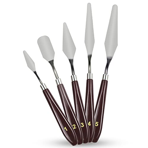 OFIXO 5 Piece Palette Knife Painting Stainless Steel Scraper Spatula Wood Handle Art Supplies for Artist Canvas Oil Paint Color Mixing - Image 1