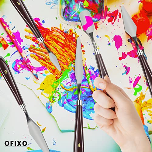 OFIXO 5 Piece Palette Knife Painting Stainless Steel Scraper Spatula Wood Handle Art Supplies for Artist Canvas Oil Paint Color Mixing - Image 5