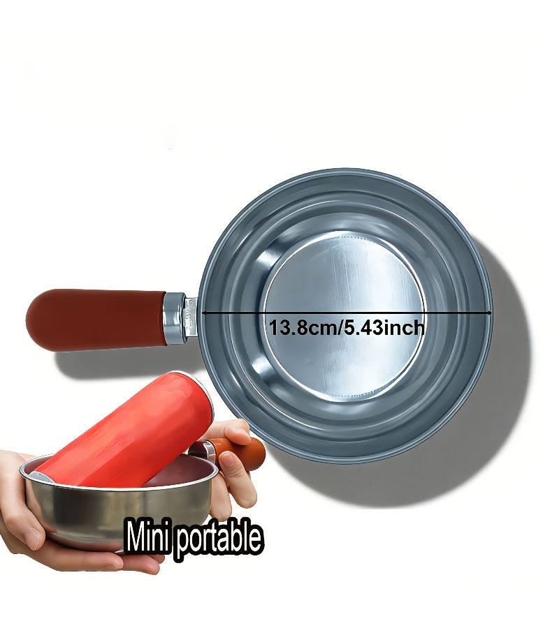 1pc 2pcs Stainless Steel Instant Food Pot With Heat Resistant Wooden Handle And Lid Induction Cooker Compatible Egg Pot For Boiling Milk Salad Bowl Dessert Bowl Snack Pot - Image 3
