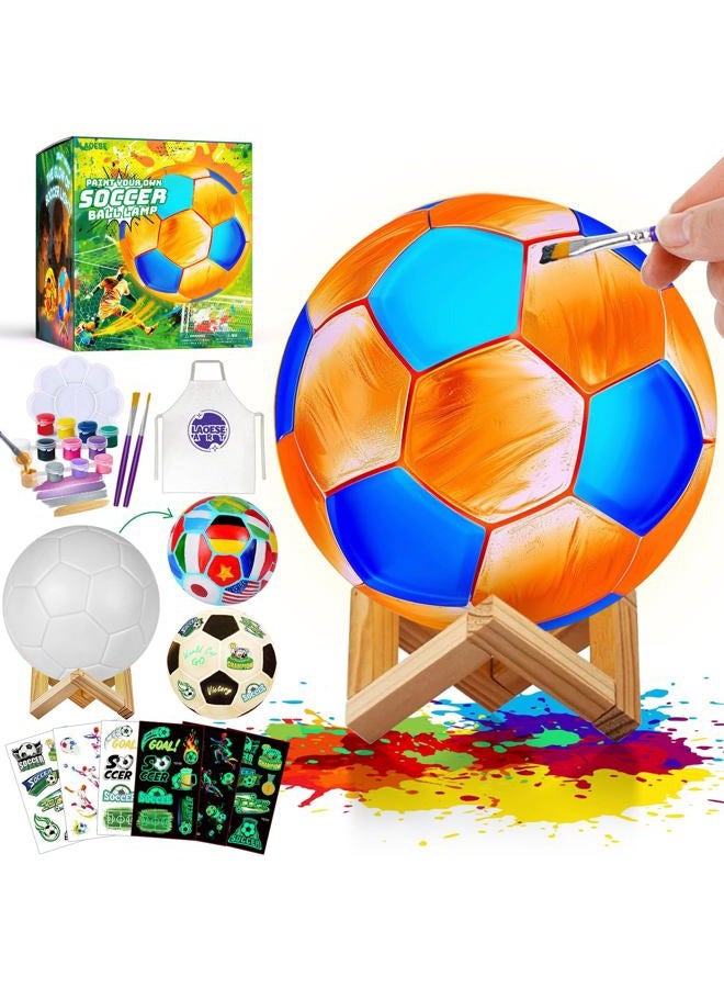 LAOESE Paint Your Own Soccer Ball Lamp Kit, Soccer Gifts 3D Night Light, Art Supplies Creativity Arts and Crafts for Kids Ages 8-12, Birthday Easter Gifts for Kids Boys Girls Ages 3 4 5 6 7 8 9 10 11 12+ - Image 1
