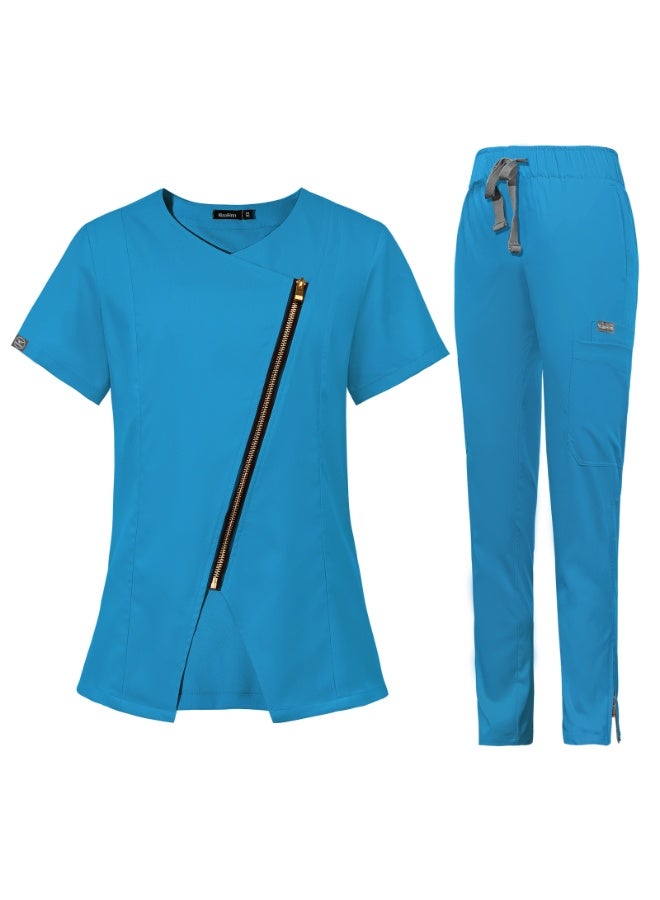 NIBEMINENT Women Medical Nurse Workwear Scrub Uniform Operating Room Tops and Pants Fashion Groomers Pet Veterinary Zipper Healthcare Sets - Image 1