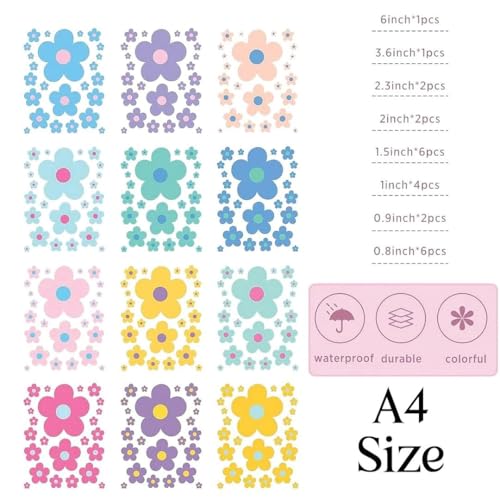 CVANU 12 Sheets of Beautiful Flowers Wall Sticker Printed on Frosted Vinyl Self-Adhesive for Wall Decoration (8.3inchX11.7inch)_F162 - Image 3
