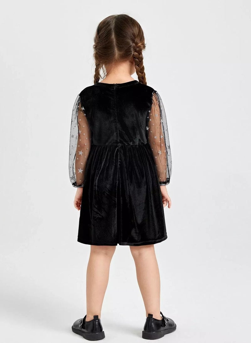Toddler Girls Star Mesh Panel Velvet Dress  - Image 2