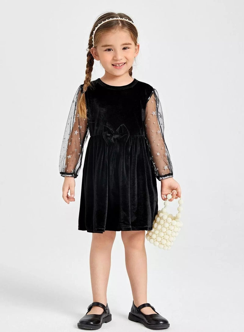 Toddler Girls Star Mesh Panel Velvet Dress  - Image 3