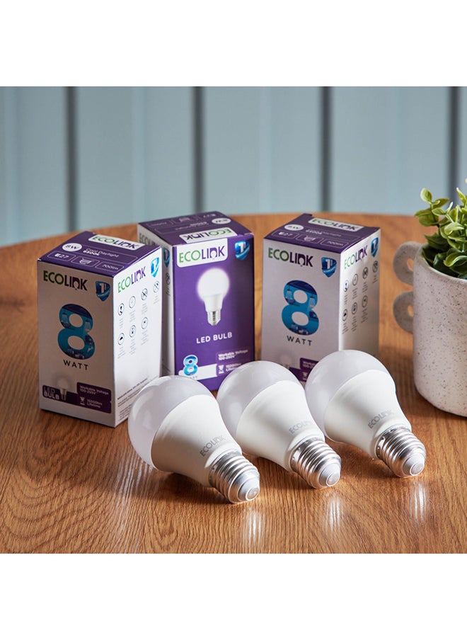 ECOLINK 8W E27 3-Piece Daylight LED Bulb Set 18.5 x 10.5 x 6 cm  - Image 1