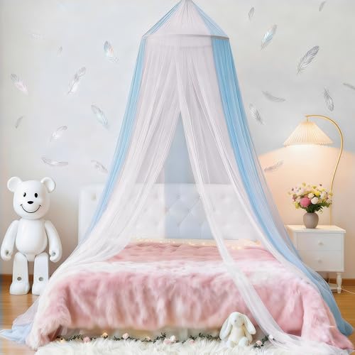 Eimilaly TwoTone Bed Canopy Mosquito Net Bed Canopy for Girls Room Decor Insect Protection Hanging Canopy for IndoorWhiteBlue - Image 3