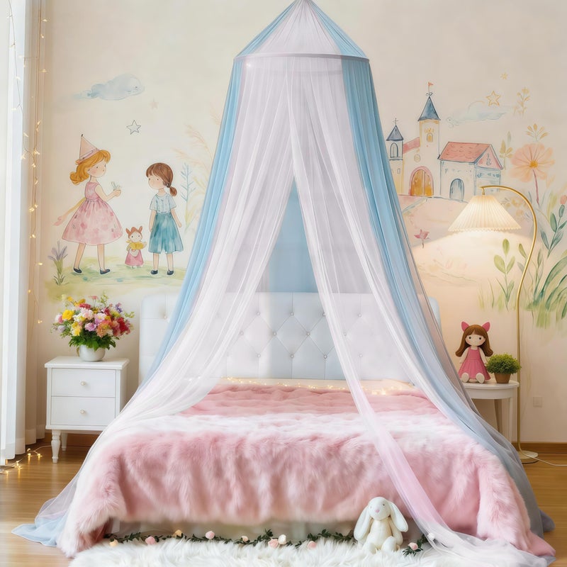 Eimilaly TwoTone Bed Canopy Mosquito Net Bed Canopy for Girls Room Decor Insect Protection Hanging Canopy for IndoorWhiteBlue - Image 2