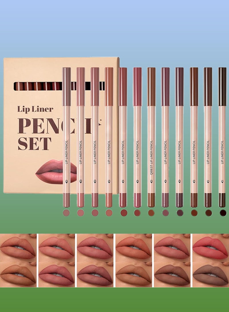 QiBest 12Pcs Lip Liner Pencil Set Matte Waterproof Long Lasting Lipstick Contour Makeup Lips Liners Pen Sets Full Color One Stroke Define Lip Liner Set Lip Liner Pencil - Image 1