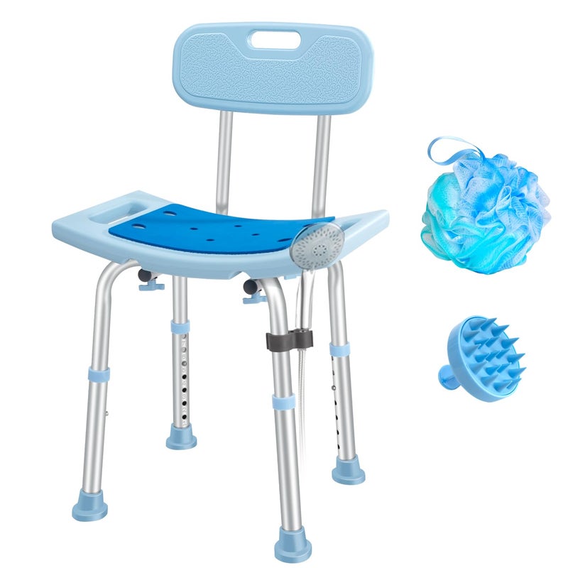 Brosive Shower Chair with Back for Elderly Seniors,Shower Stools and Benches for Adults,Bath Chair Shower Benches for The Disabled,Shower Seats,Blue Tub Chair - Image 1