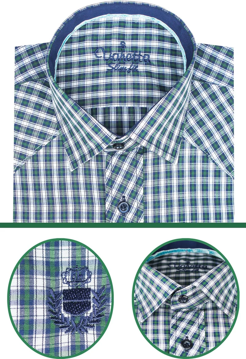 فاريتا Men's Navy Blue-Green Slim Fit Checkered Long Sleeve Shirt