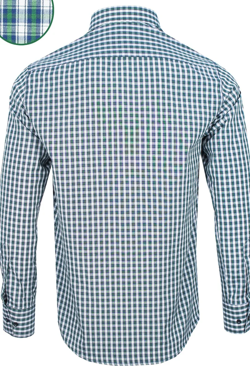 فاريتا Men's Navy Blue-Green Slim Fit Checkered Long Sleeve Shirt