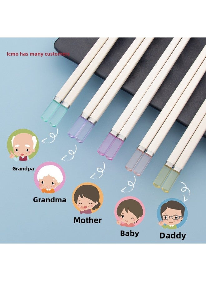 Kemando Alloy Chopsticks Amber Five-color Family Special-person Chopsticks One-person Chopsticks Home Anti-mildew High Temperature Japanese Style-Color:Five-color Mixed Card 5 Pairs  - Image 1