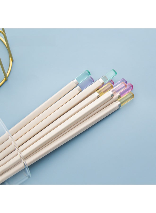 Kemando Alloy Chopsticks Amber Five-color Family Special-person Chopsticks One-person Chopsticks Home Anti-mildew High Temperature Japanese Style-Color:Five-color Mixed Card 5 Pairs  - Image 3
