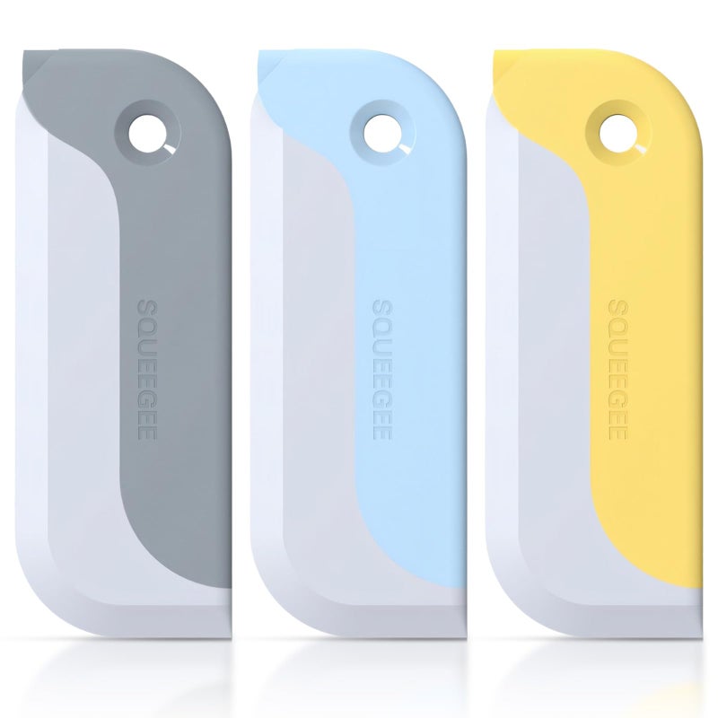 HRXMS 3 Pack Small Squeegees, Squeegee for Shower Glass, Car Window Squeegee, Glass Squeegee. Grey, Yellow, Blue for Home Kitchen, Countertop, Auto Windows, and Bathroom Mirrors - Image 1