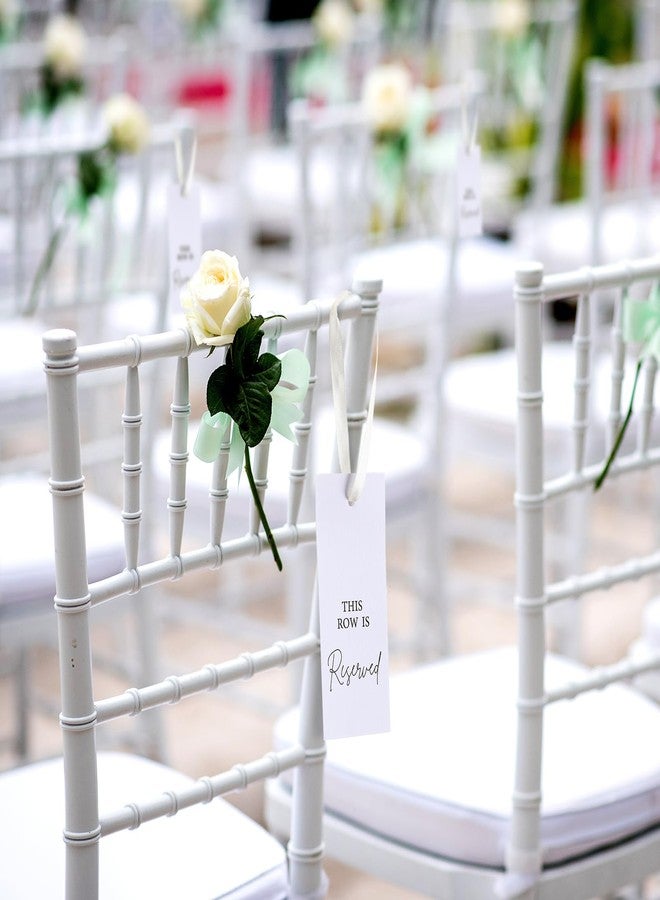 Clabby 12 Pack Reserved Chairs Signs with Ribbon for Wedding Reception Party Restaurant This Row is Reserved Signs Hanging for Wedding Church Events Pews Chair(Ivory White) - Image 5