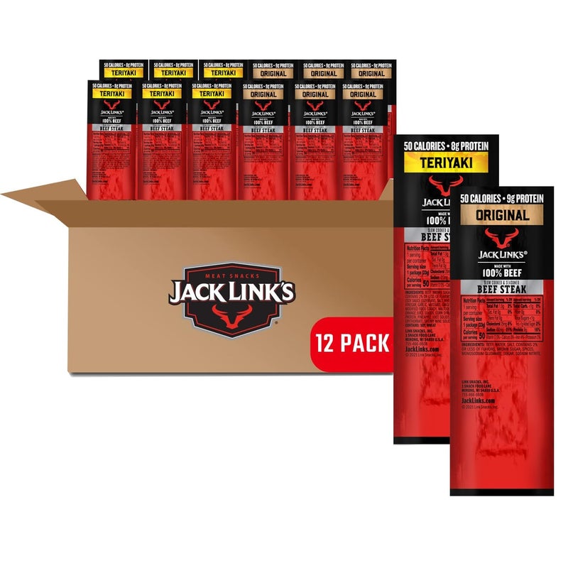 Jack Link's Jack Links Beef Steaks  Original  Teriyaki  Ready to Eat Real Meat Protein Snacks  89g Protein per Serving  Made with 100 Real Beef  12 Pack 08 oz Meat Snacks - Image 3