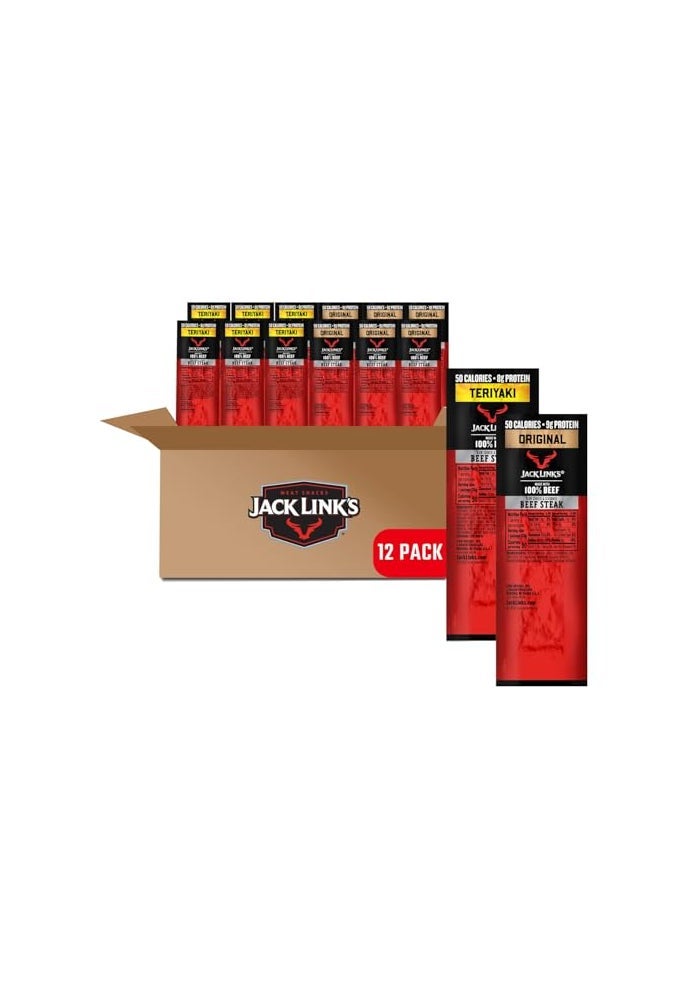 Jack Link's Jack Links Beef Steaks  Original  Teriyaki  Ready to Eat Real Meat Protein Snacks  89g Protein per Serving  Made with 100 Real Beef  12 Pack 08 oz Meat Snacks - Image 1