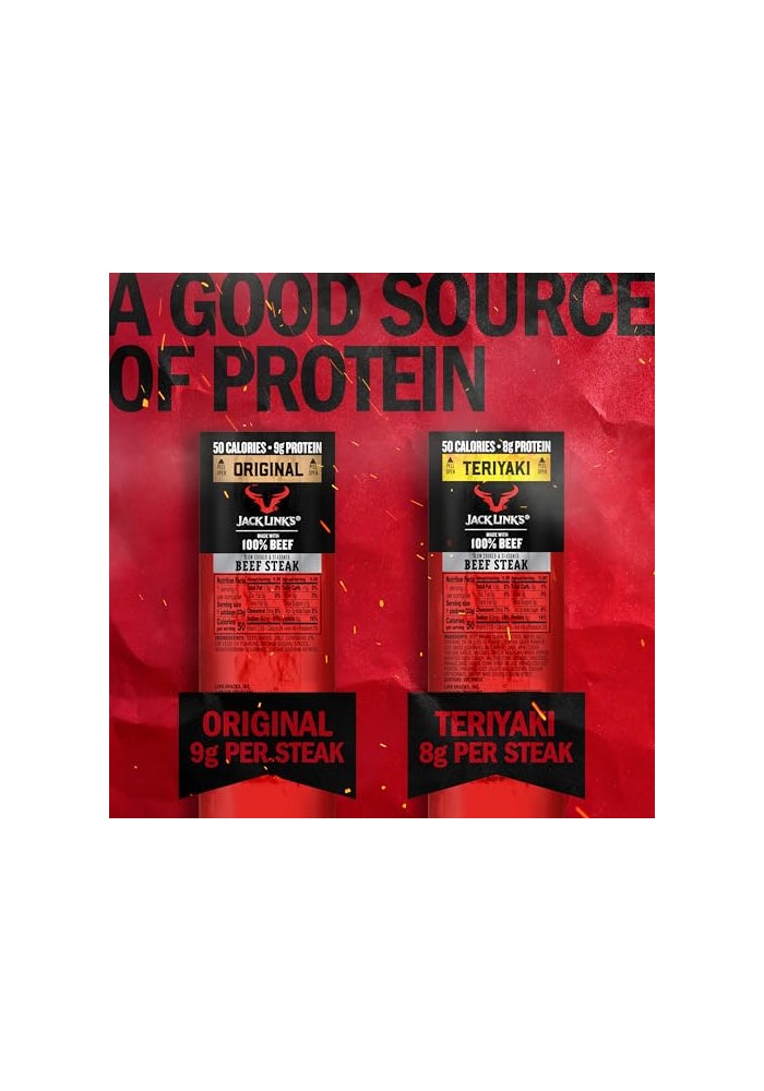 Jack Link's Jack Links Beef Steaks  Original  Teriyaki  Ready to Eat Real Meat Protein Snacks  89g Protein per Serving  Made with 100 Real Beef  12 Pack 08 oz Meat Snacks - Image 5