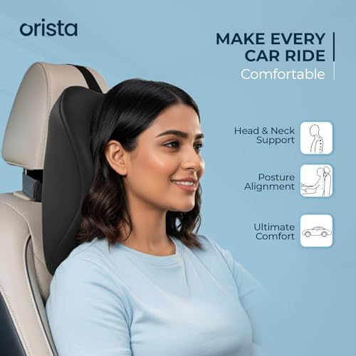 Orista Premium Car Neck Rest Pillow | 2 Years Warranty | Memory Foam Neck Pillow for Car, Headrest Cushion for Neck & Cervical Support – Relieves Neck Pain & Fatigue | Black Velvet - Image 2