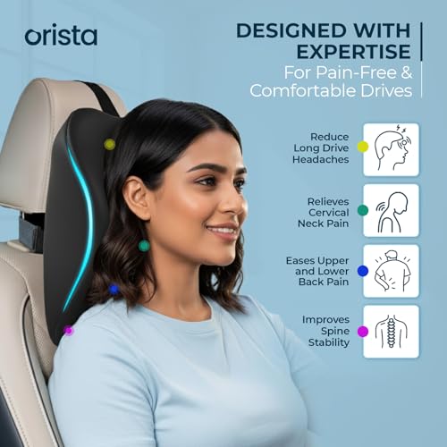 Orista Premium Car Neck Rest Pillow | 2 Years Warranty | Memory Foam Neck Pillow for Car, Headrest Cushion for Neck & Cervical Support – Relieves Neck Pain & Fatigue | Black Velvet - Image 4