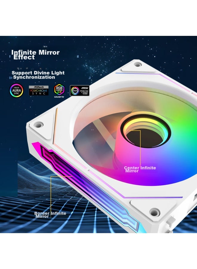 Sama Jingjie V5 Anti-leaf White 12cm Case Cooling Fan, Wireless Building Block Connection/argb Light Synchronization/pwm Temperature Control Speed Adjustment/hydraulic Bearing/standard Shock-absorbing Pad - Image 4