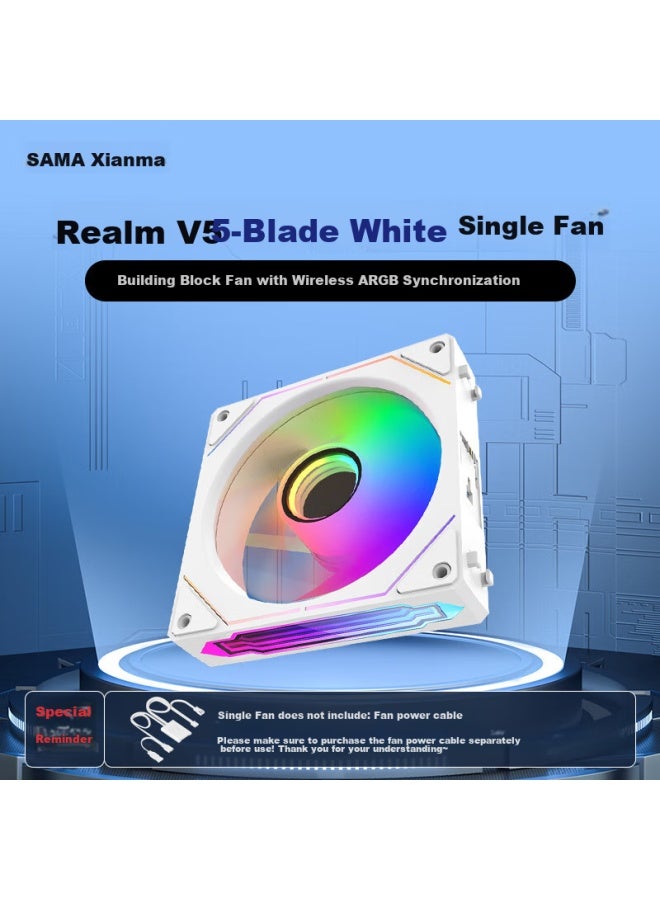 Sama Jingjie V5 Anti-leaf White 12cm Case Cooling Fan, Wireless Building Block Connection/argb Light Synchronization/pwm Temperature Control Speed Adjustment/hydraulic Bearing/standard Shock-absorbing Pad - Image 1