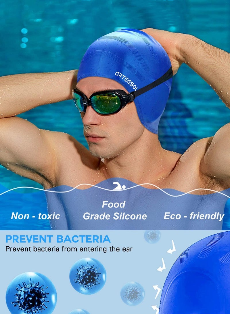 ISHWAZ Silicone Swimming Cap for Men Women Adults, Durable Flexible and Skin Friendly Bathing Swimming Caps for Long and Short Hairs, Protect Your Ears and Hair, Ergonomic Design With Ear Protection Pocket - Image 3