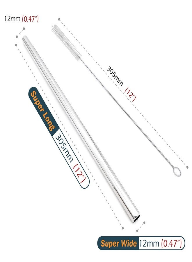 GFDesign Super Big Drinking Straws Set 12" Extra Long 1/2" Extra Wide Reusable 304 Food-Grade 18/8 Stainless Steel for Frozen Drinks Boba Bubble Tea Smoothies and Shakes - Set of 4 with 2 Cleaning Brushes - Image 2