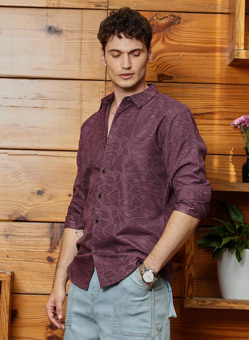 Campus Sutra Men's Grape Purple Abstract-Edge Shirt