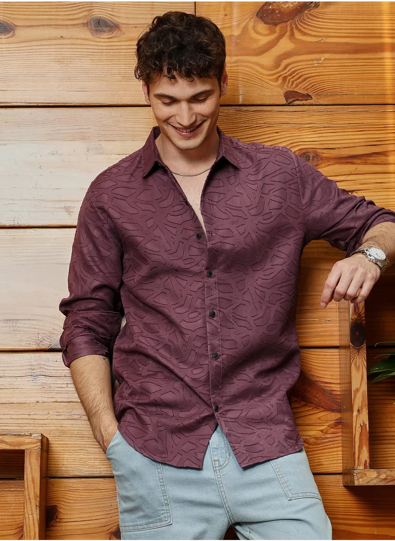 Campus Sutra Men's Grape Purple Abstract-Edge Shirt