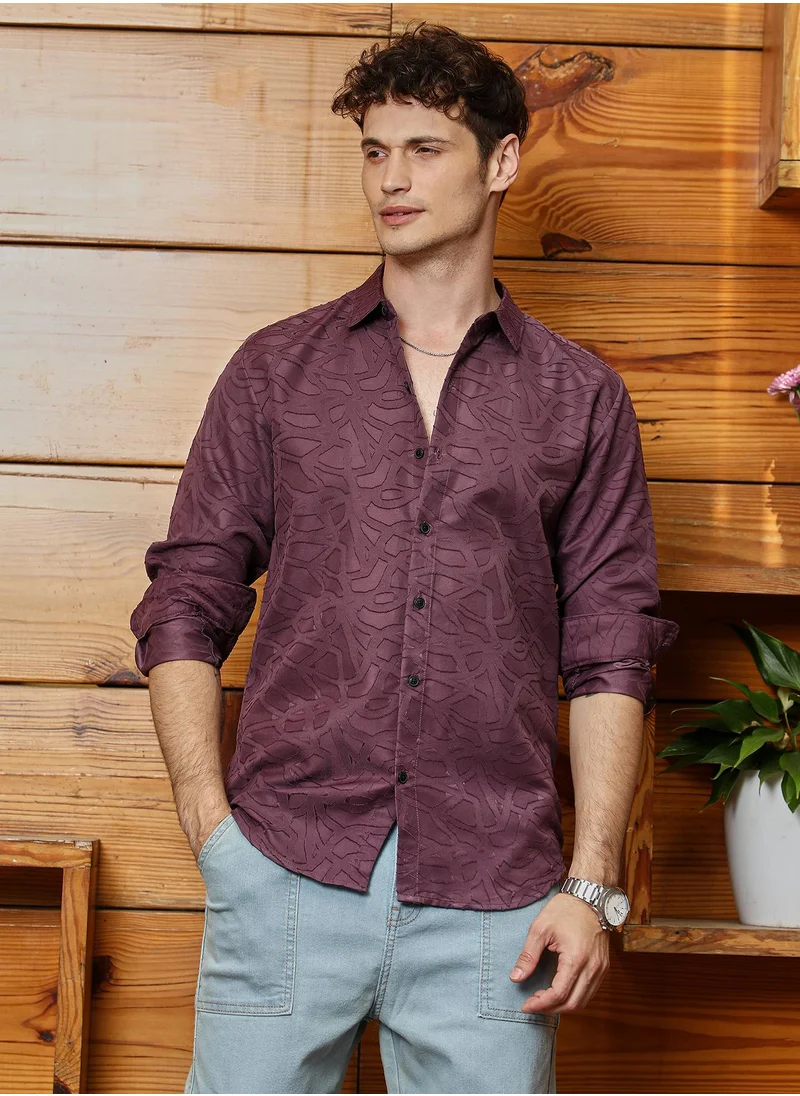 Campus Sutra Men's Grape Purple Abstract-Edge Shirt