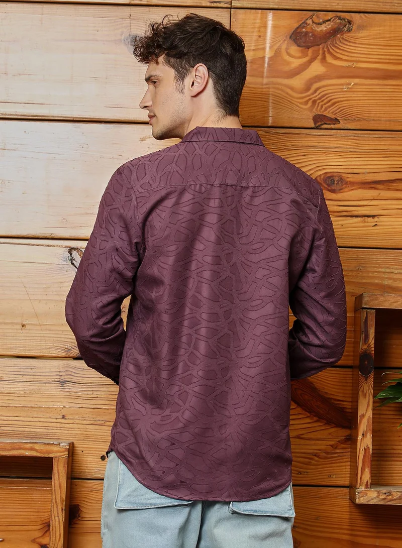 Campus Sutra Men's Grape Purple Abstract-Edge Shirt