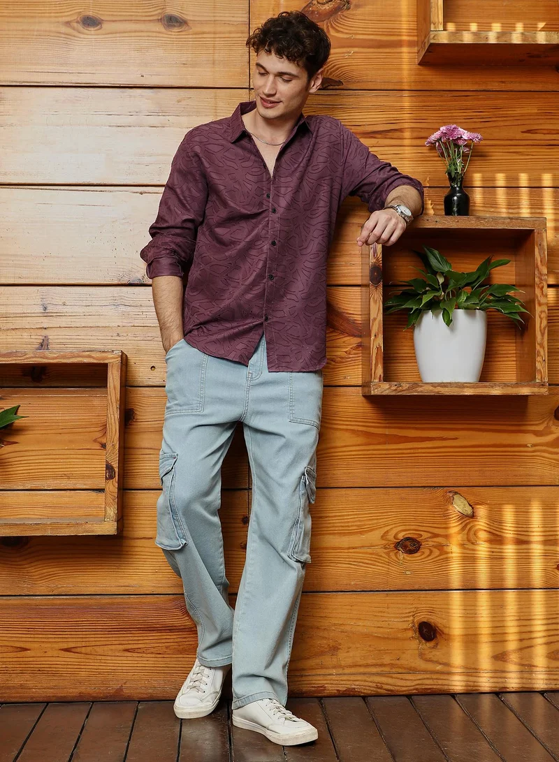 Campus Sutra Men's Grape Purple Abstract-Edge Shirt