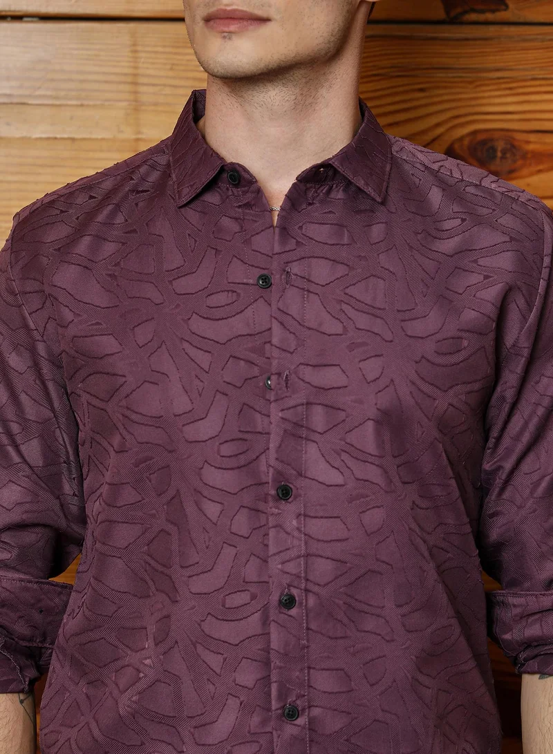Campus Sutra Men's Grape Purple Abstract-Edge Shirt