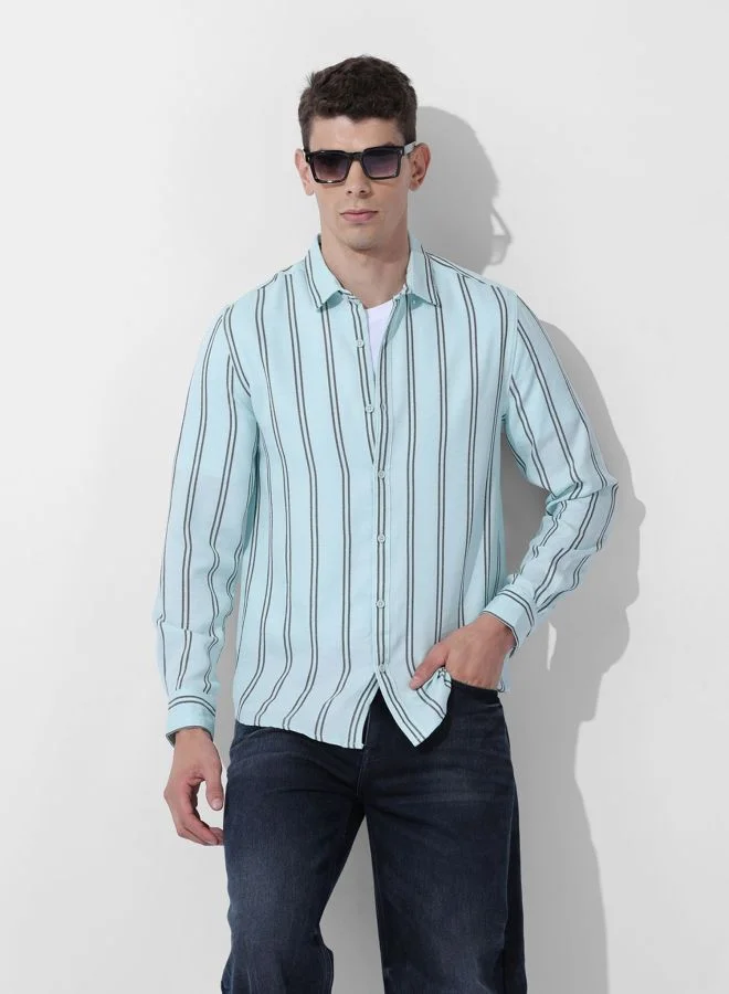 The Indian Garage Co Men Regular Fit Striped Cutaway Collar Full Sleeves Shirt
