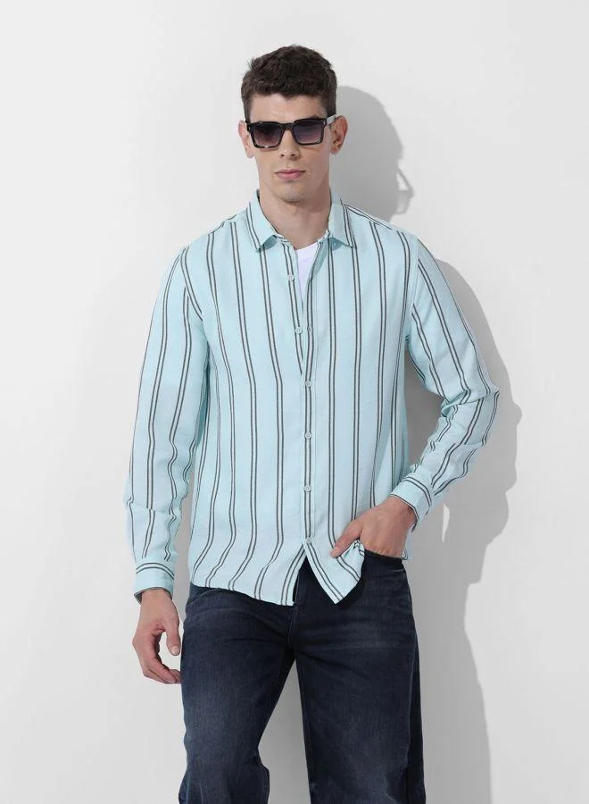 The Indian Garage Co Men Regular Fit Striped Cutaway Collar Full Sleeves Shirt